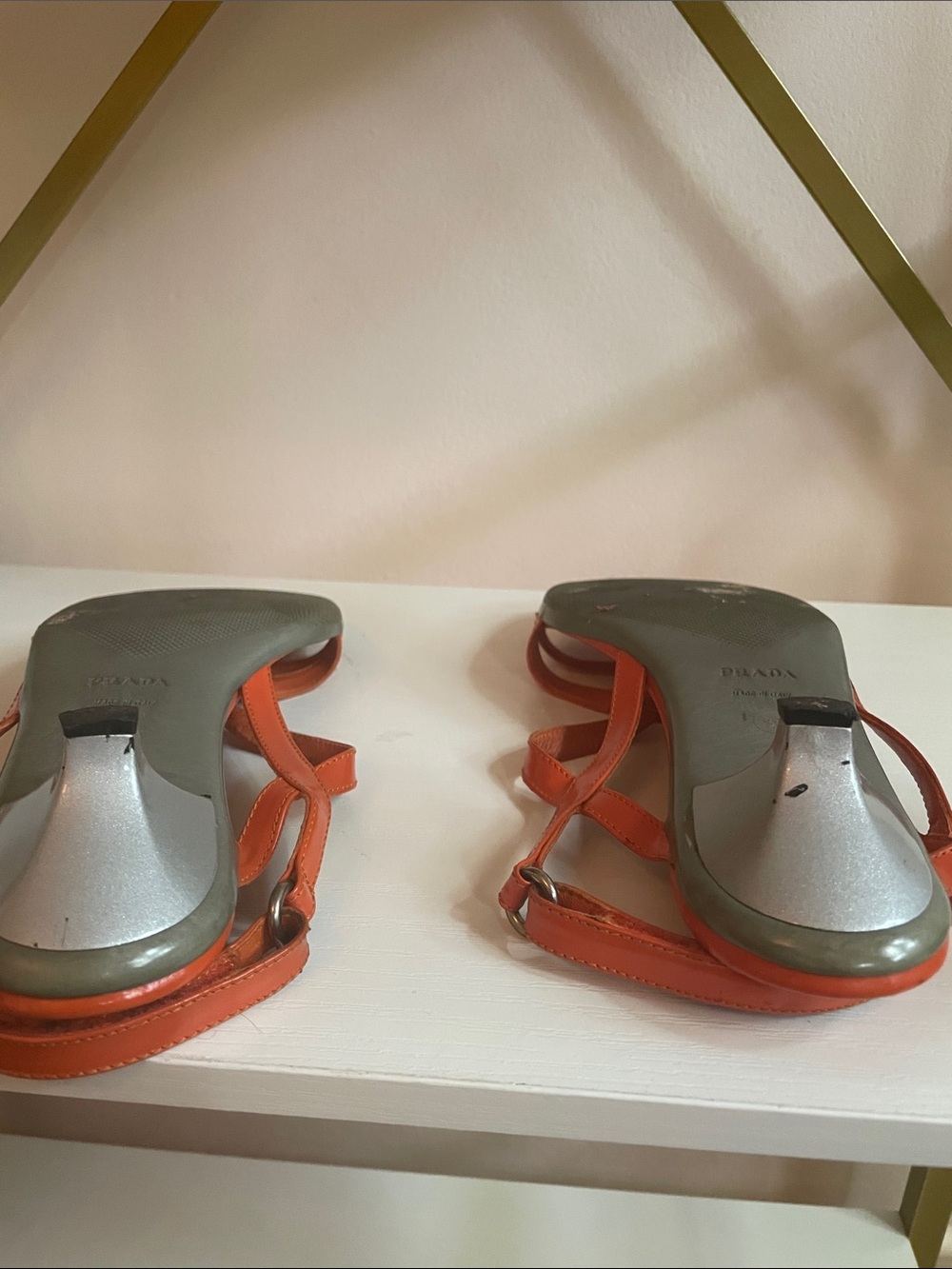 Prada Orange Leather Cross-Strap Sandals - Picture 3 of 3